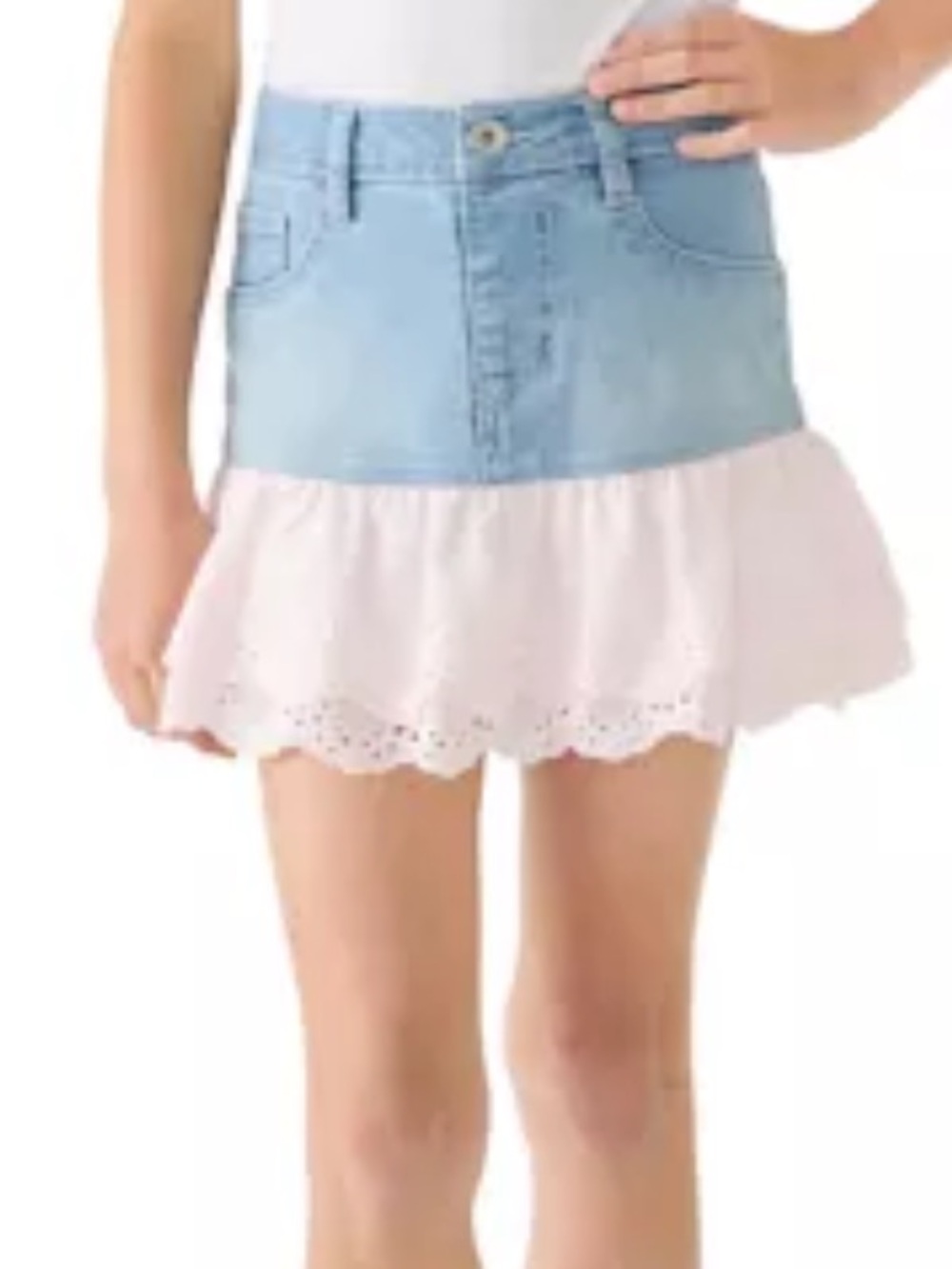Squeeze Light Pink Eyelet Ruffle Denim Girls Skirt Sz 7